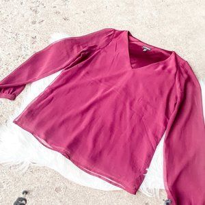 Express Burgundy V Neck Long Sleeve Chiffon Blouse Top